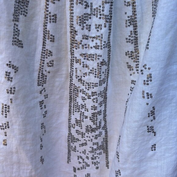 [New] Eileen Fisher (S) Ivory-White Organic Linen Sequined Cami Tank Top - Picture 3 of 8